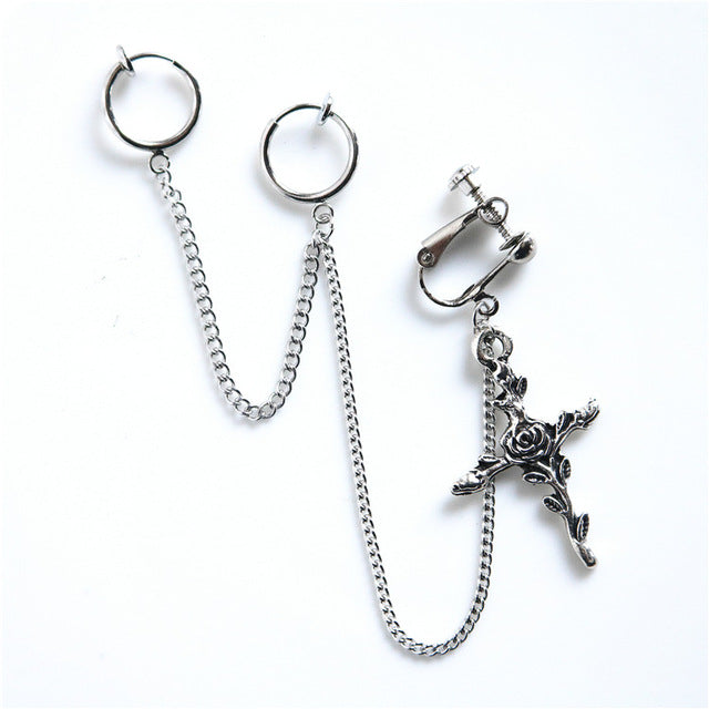1PC European Style Fashion Vintage Long Chain Cross Zipper Drop Earrings for Men and Women Party Punk Jewelry Gift Brincos