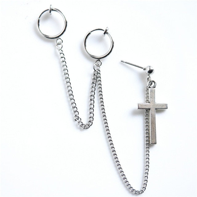 1PC European Style Fashion Vintage Long Chain Cross Zipper Drop Earrings for Men and Women Party Punk Jewelry Gift Brincos