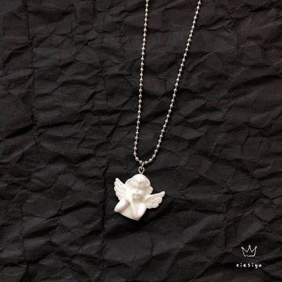 Cute Cupid Angel Pendant Stainless Steel Necklace, Long Chain Baby Shaped Jewelry Sweetheart for Women Man Friendship Girl Gifts