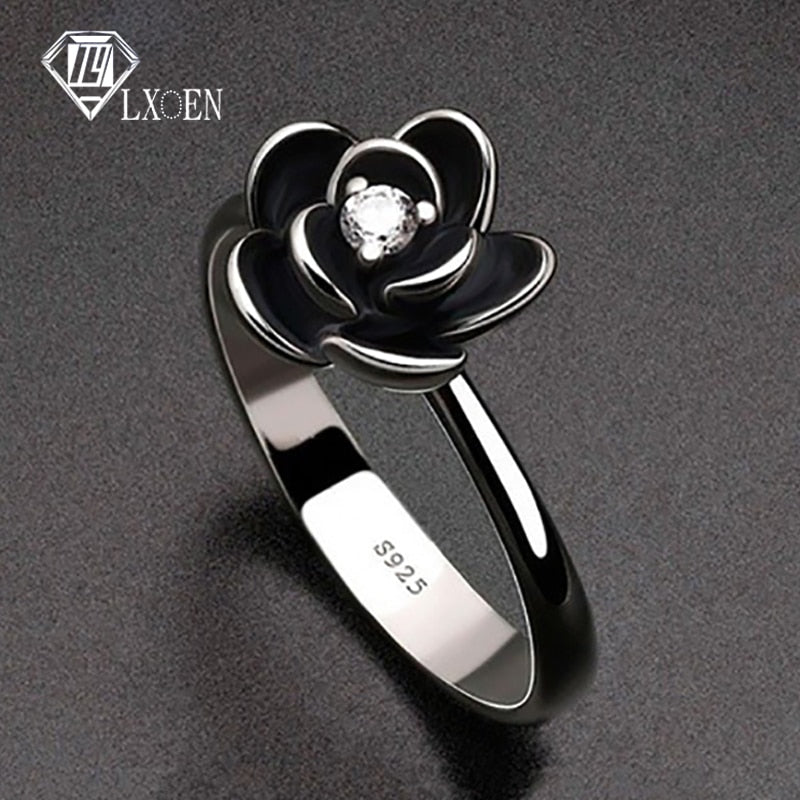 Simple Flower Gothic Party Rings for Women with Black Stainless Steel Engagement Ring for Girl Party Best Gift Jewelry Anillos