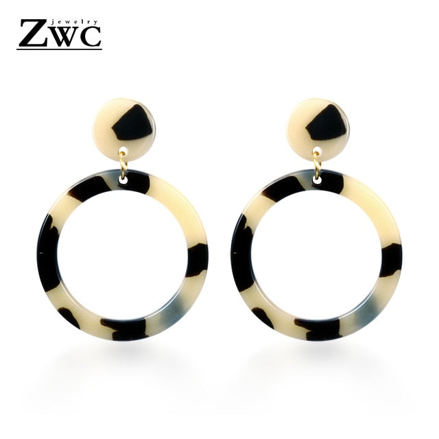 ZWC Vintage Korean Big Earrings for Women Female Fashion Gold Cubic zirconia Drop Dangle Earring Geometric earings Jewelry 2019