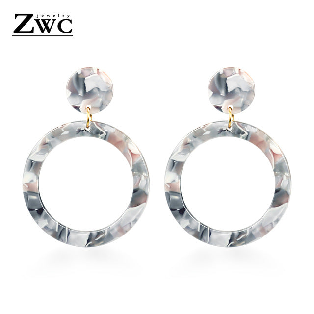 ZWC Vintage Korean Big Earrings for Women Female Fashion Gold Cubic zirconia Drop Dangle Earring Geometric earings Jewelry 2019