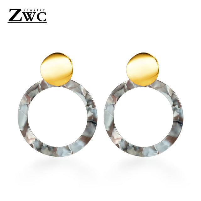 ZWC Vintage Korean Big Earrings for Women Female Fashion Gold Cubic zirconia Drop Dangle Earring Geometric earings Jewelry 2019