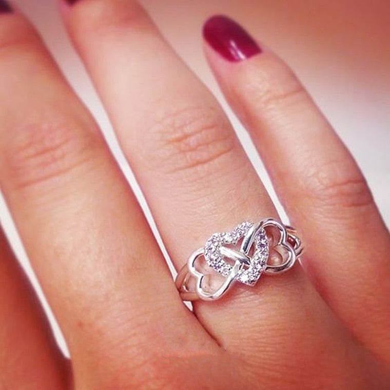 Minimalist Three Heart Silver Color Rings for Women Sweet Engagement Wedding Couple Ring Fashion Cute Bijoux Jewelry O3M228