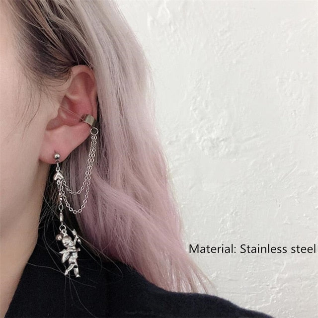 1PC European Style Fashion Vintage Long Chain Cross Zipper Drop Earrings for Men and Women Party Punk Jewelry Gift Brincos