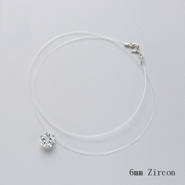 INZATT 925 Sterling Silver Zircon Crystal Pearl Pendant Choker Necklace Transparent Fishing Line 2019 Fashion Jewelry For Women
