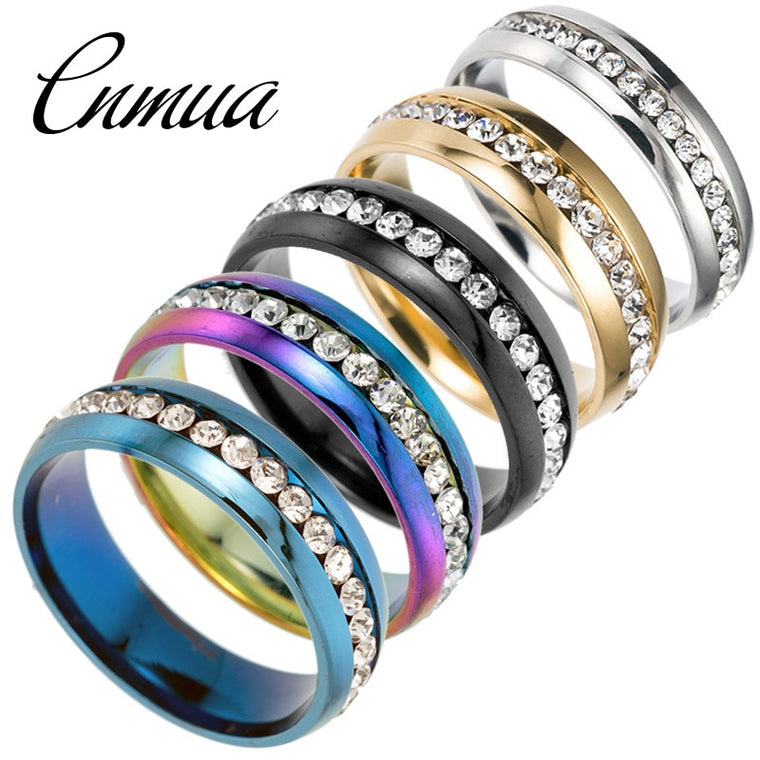 New Fashion Single Row With Crystal Ring Stainless Steel Inlaid Zircon Boutique Ring Men And Women Universal Large Size Ring