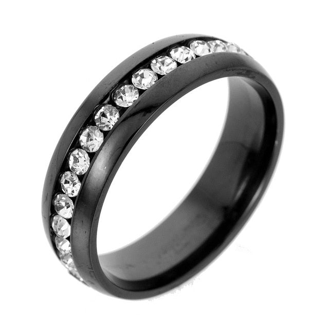 New Fashion Single Row With Crystal Ring Stainless Steel Inlaid Zircon Boutique Ring Men And Women Universal Large Size Ring