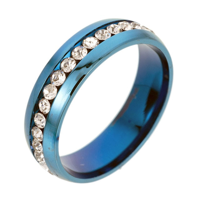 New Fashion Single Row With Crystal Ring Stainless Steel Inlaid Zircon Boutique Ring Men And Women Universal Large Size Ring