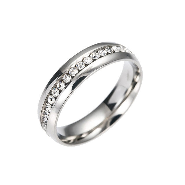 New Fashion Single Row With Crystal Ring Stainless Steel Inlaid Zircon Boutique Ring Men And Women Universal Large Size Ring