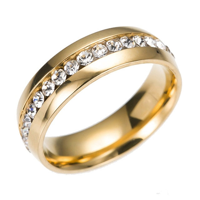 New Fashion Single Row With Crystal Ring Stainless Steel Inlaid Zircon Boutique Ring Men And Women Universal Large Size Ring