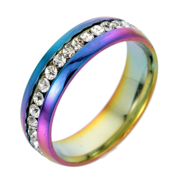 New Fashion Single Row With Crystal Ring Stainless Steel Inlaid Zircon Boutique Ring Men And Women Universal Large Size Ring