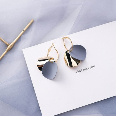 AOMU Korean Blue Geometric Acrylic Irregular Hollow Circle Square Dangle Drop Earrings for Women Metal Bump Party Beach Jewelry