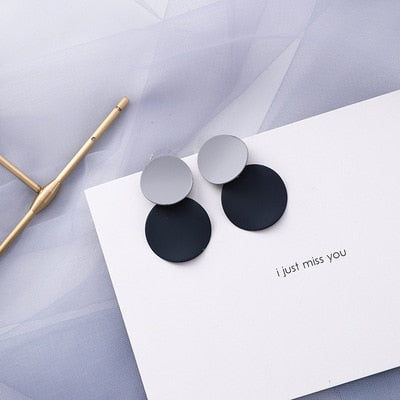 AOMU Korean Blue Geometric Acrylic Irregular Hollow Circle Square Dangle Drop Earrings for Women Metal Bump Party Beach Jewelry