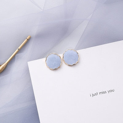 AOMU Korean Blue Geometric Acrylic Irregular Hollow Circle Square Dangle Drop Earrings for Women Metal Bump Party Beach Jewelry