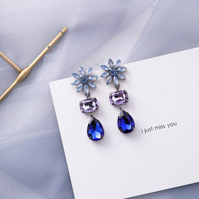 AOMU Korean Blue Geometric Acrylic Irregular Hollow Circle Square Dangle Drop Earrings for Women Metal Bump Party Beach Jewelry