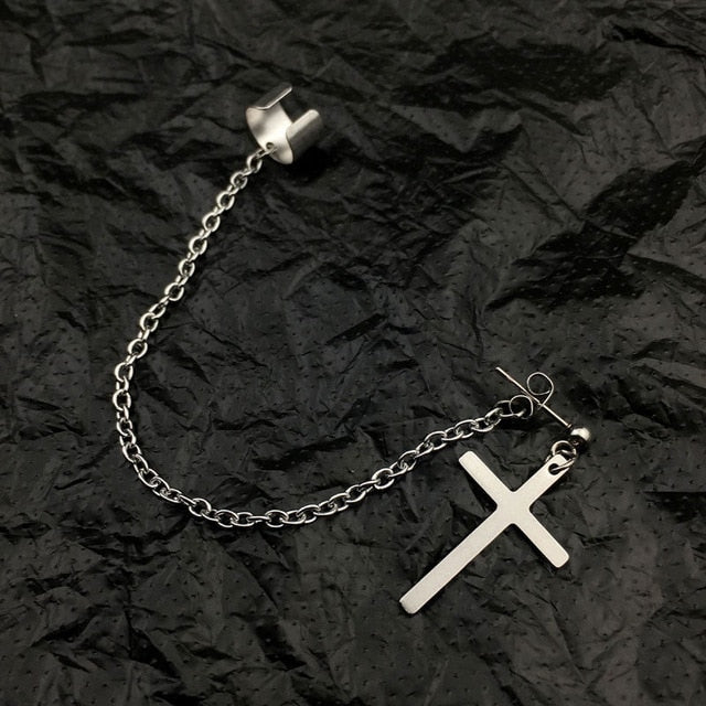 1PC European Style Fashion Vintage Long Chain Cross Zipper Drop Earrings for Men and Women Party Punk Jewelry Gift Brincos