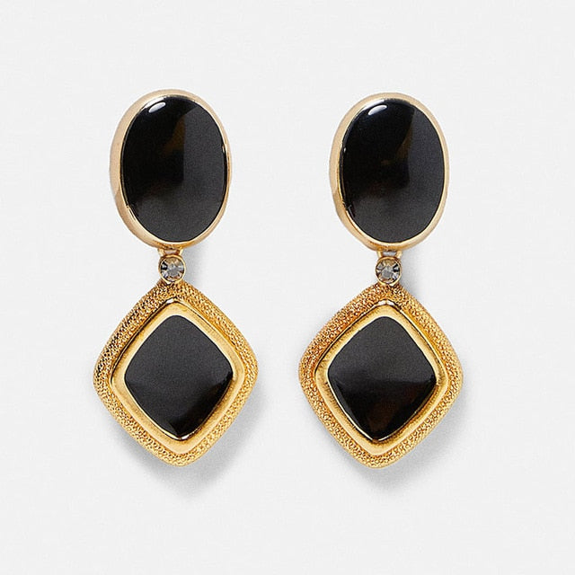 Miwens Za 2019 All Black Color Metal Crystal Acrylic Drop Earrings Lady Girls Handmade Party Statement Jewelry Accessories A568
