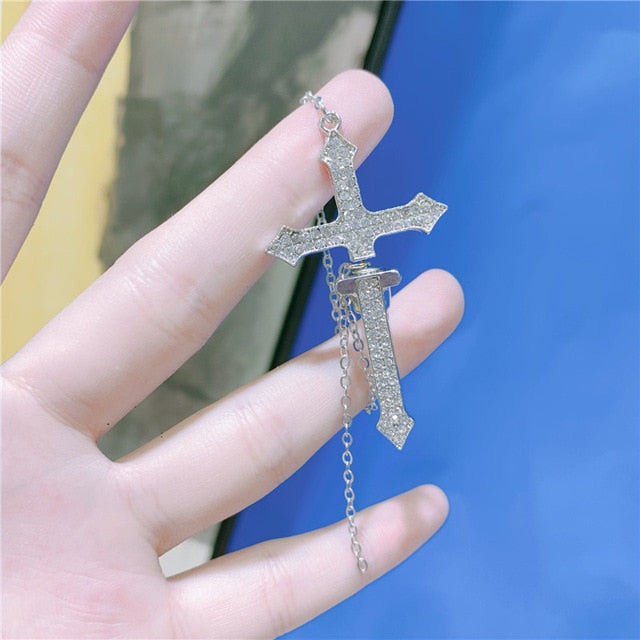 1PC European Style Fashion Vintage Long Chain Cross Zipper Drop Earrings for Men and Women Party Punk Jewelry Gift Brincos