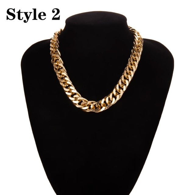 Ingemark Punk Miami Cuban Choker Necklace Collar Statement Hip Hop Big Chunky Aluminum Golden Thick Chain Necklace Women Jewelry
