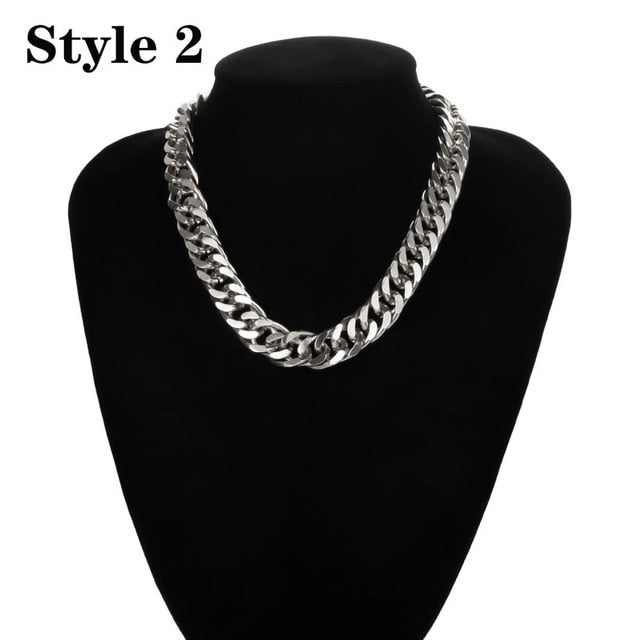 Ingemark Punk Miami Cuban Choker Necklace Collar Statement Hip Hop Big Chunky Aluminum Golden Thick Chain Necklace Women Jewelry
