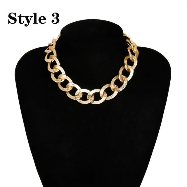 Ingemark Punk Miami Cuban Choker Necklace Collar Statement Hip Hop Big Chunky Aluminum Golden Thick Chain Necklace Women Jewelry