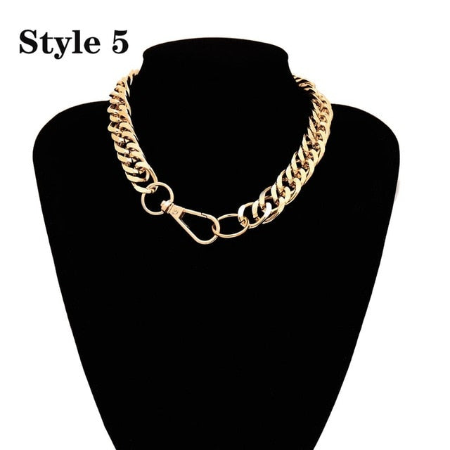 Ingemark Punk Miami Cuban Choker Necklace Collar Statement Hip Hop Big Chunky Aluminum Golden Thick Chain Necklace Women Jewelry