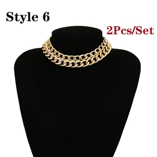Ingemark Punk Miami Cuban Choker Necklace Collar Statement Hip Hop Big Chunky Aluminum Golden Thick Chain Necklace Women Jewelry