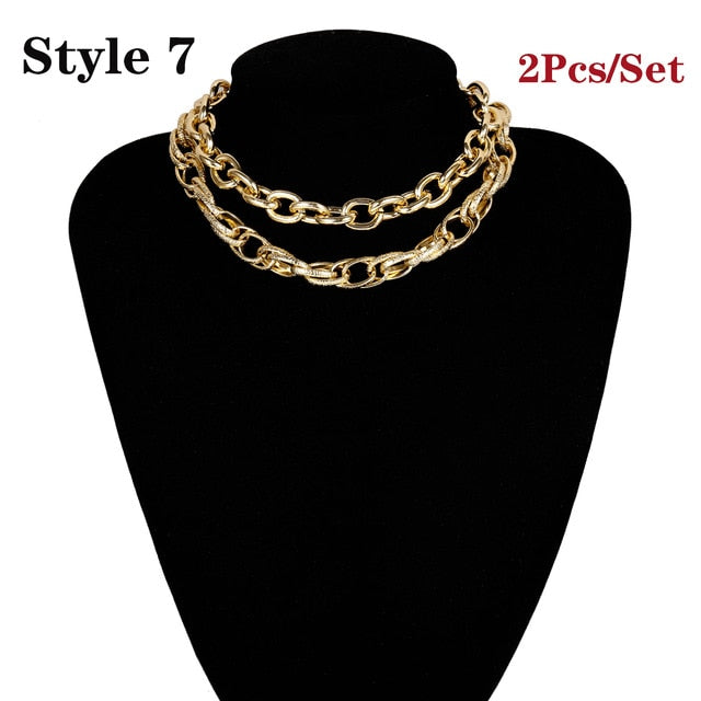 Ingemark Punk Miami Cuban Choker Necklace Collar Statement Hip Hop Big Chunky Aluminum Golden Thick Chain Necklace Women Jewelry