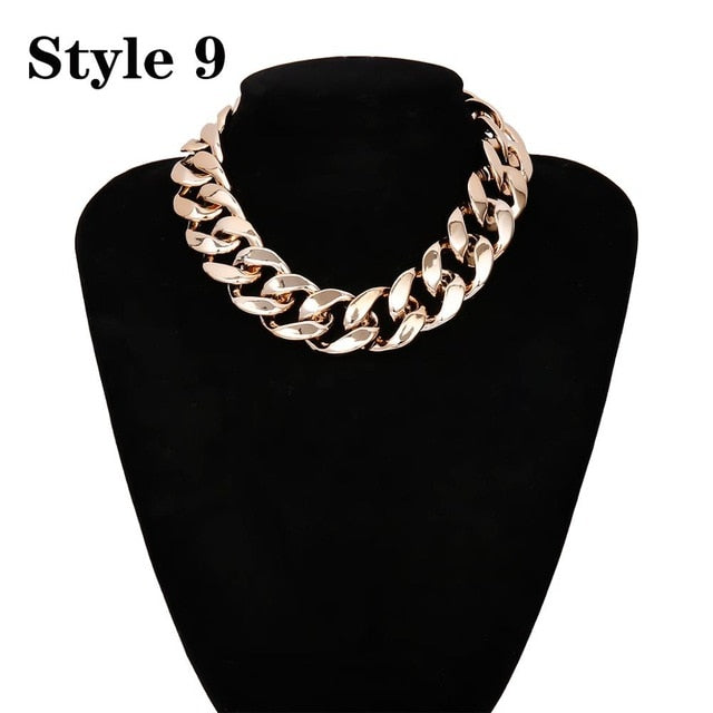 Ingemark Punk Miami Cuban Choker Necklace Collar Statement Hip Hop Big Chunky Aluminum Golden Thick Chain Necklace Women Jewelry