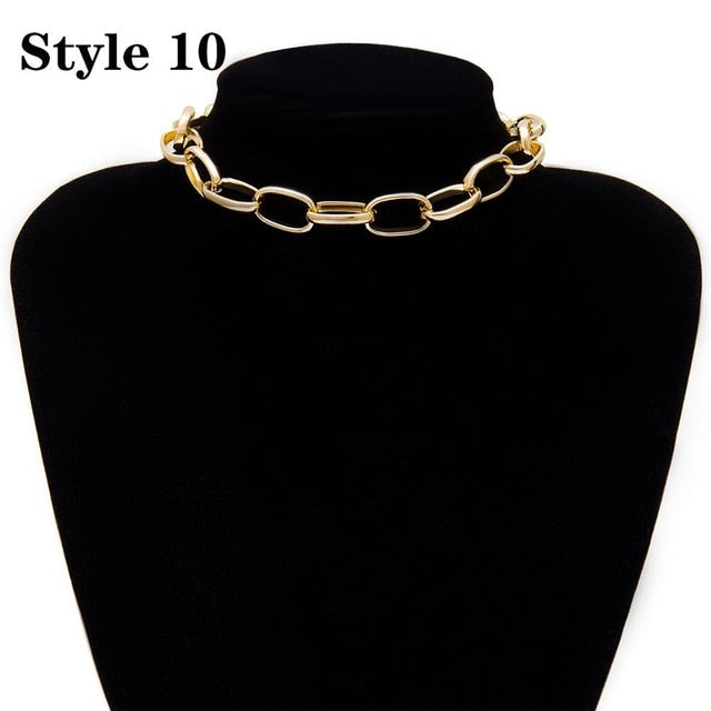 Ingemark Punk Miami Cuban Choker Necklace Collar Statement Hip Hop Big Chunky Aluminum Golden Thick Chain Necklace Women Jewelry