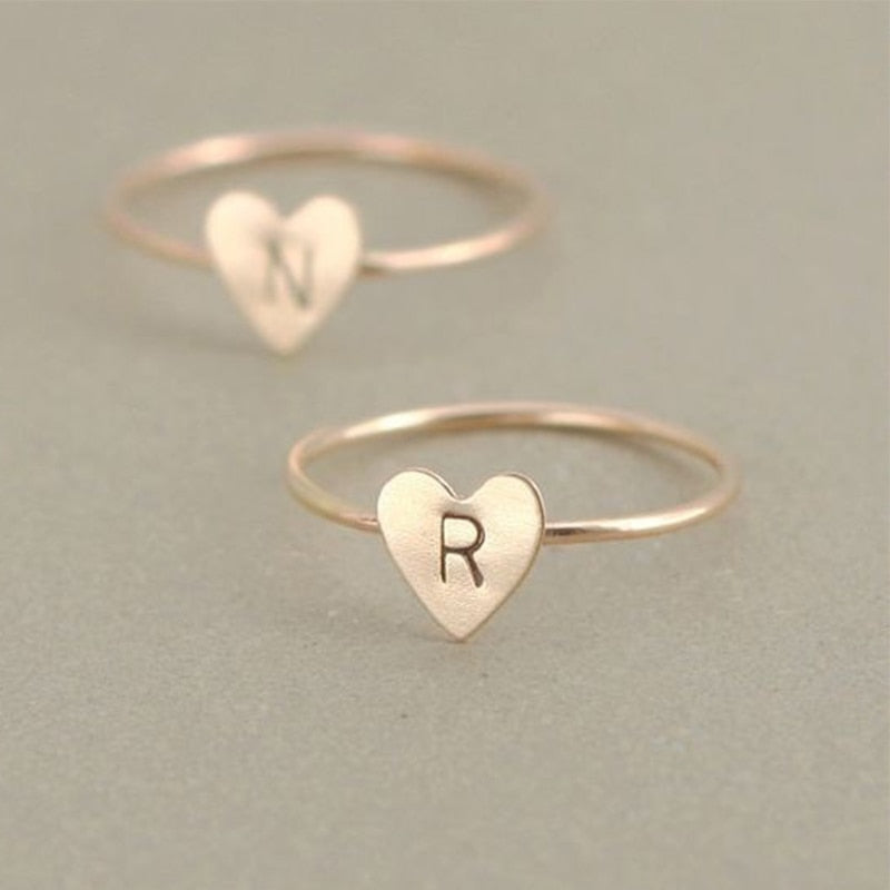 Miss JQ Personality delicate Couple rings 26 Letter A-Z Initial Ring Boho Engraved Letter Rings for Women Gold Color Heart Rings