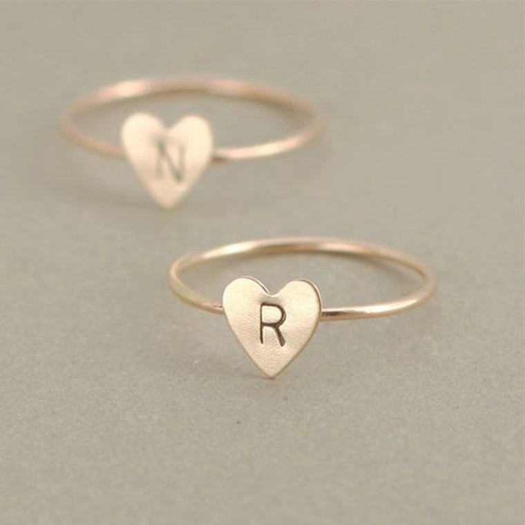 Miss JQ Personality delicate Couple rings 26 Letter A-Z Initial Ring Boho Engraved Letter Rings for Women Gold Color Heart Rings