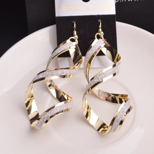 Fashion Punk Silver Gold Color Metal Spiral Earrings For Women Long Wave Dangle Drop Earings Statement Jewelry oorbellen