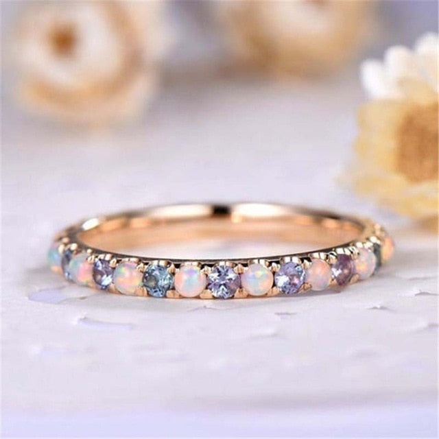 KISS MANDY Rose Gold Opal Ring Wedding Bands Classic Pearl Rings For Women Love Crystal  Korean Jewelry Anniversary Gift KLR19