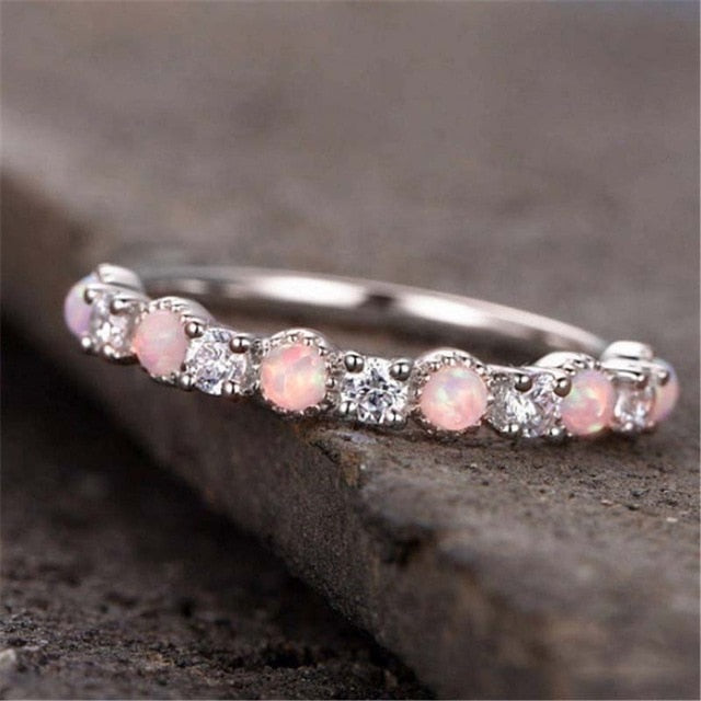 KISS MANDY Rose Gold Opal Ring Wedding Bands Classic Pearl Rings For Women Love Crystal  Korean Jewelry Anniversary Gift KLR19