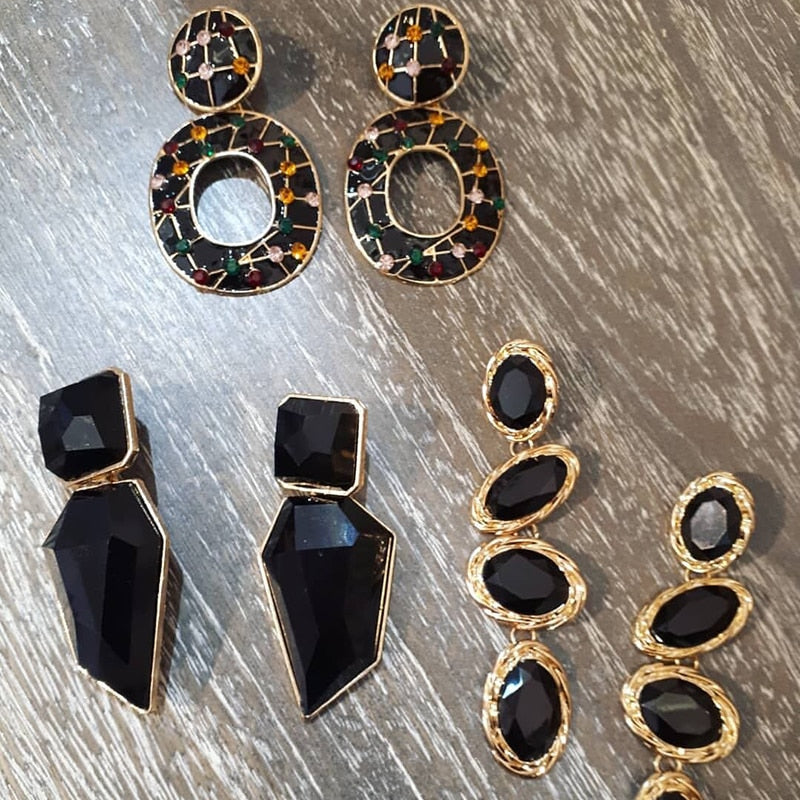 Miwens Za 2019 All Black Color Metal Crystal Acrylic Drop Earrings Lady Girls Handmade Party Statement Jewelry Accessories A568